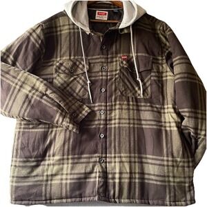 Wrangler Quilt Lined Hooded Plaid Flannel Shacket Jacket Button Front Mens‎ 2XL